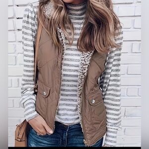 Brown Quilted Vest with Striped Top